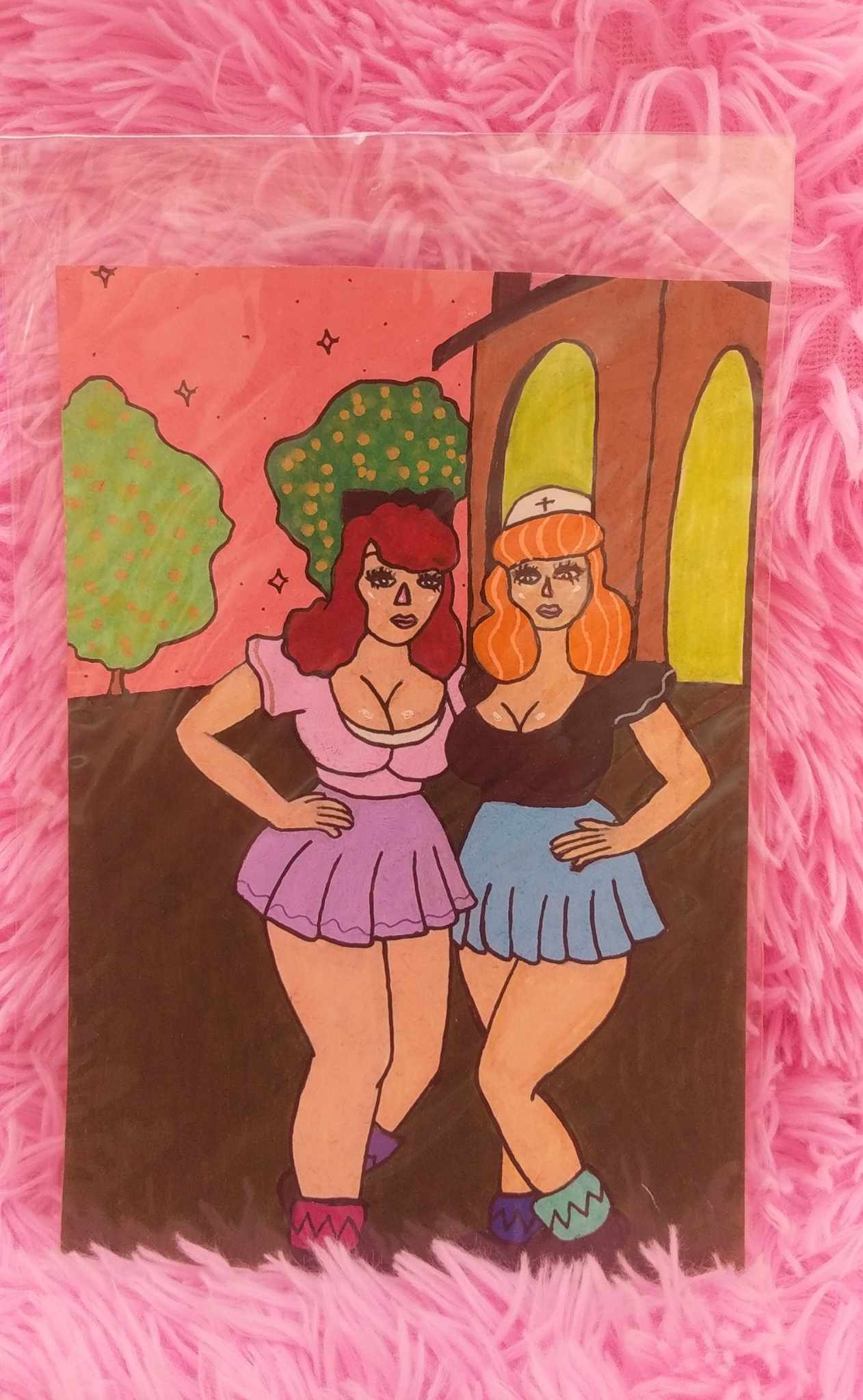 "Vintage Schoolgirls" Painted Journal Page
