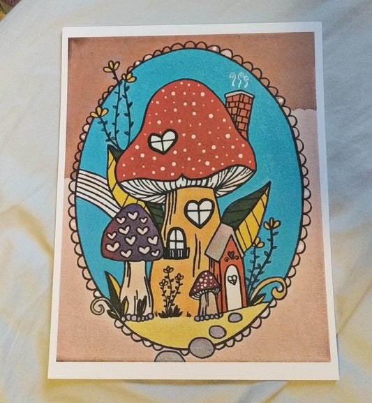 Prints: "Red Mushroom House"