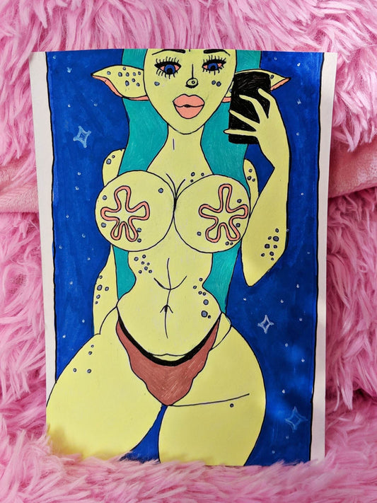 "Alien Selfie" Painted Journal Page