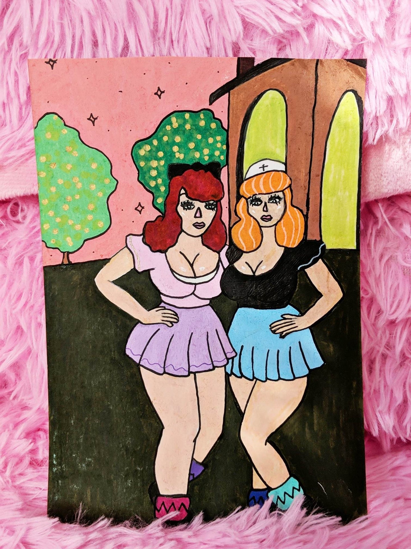 "Vintage Schoolgirls" Painted Journal Page